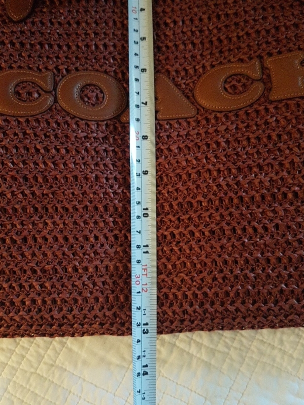 COACH Burgundy Woven Tote Bag -Brown Leather Handles. - Picture 10 of 10